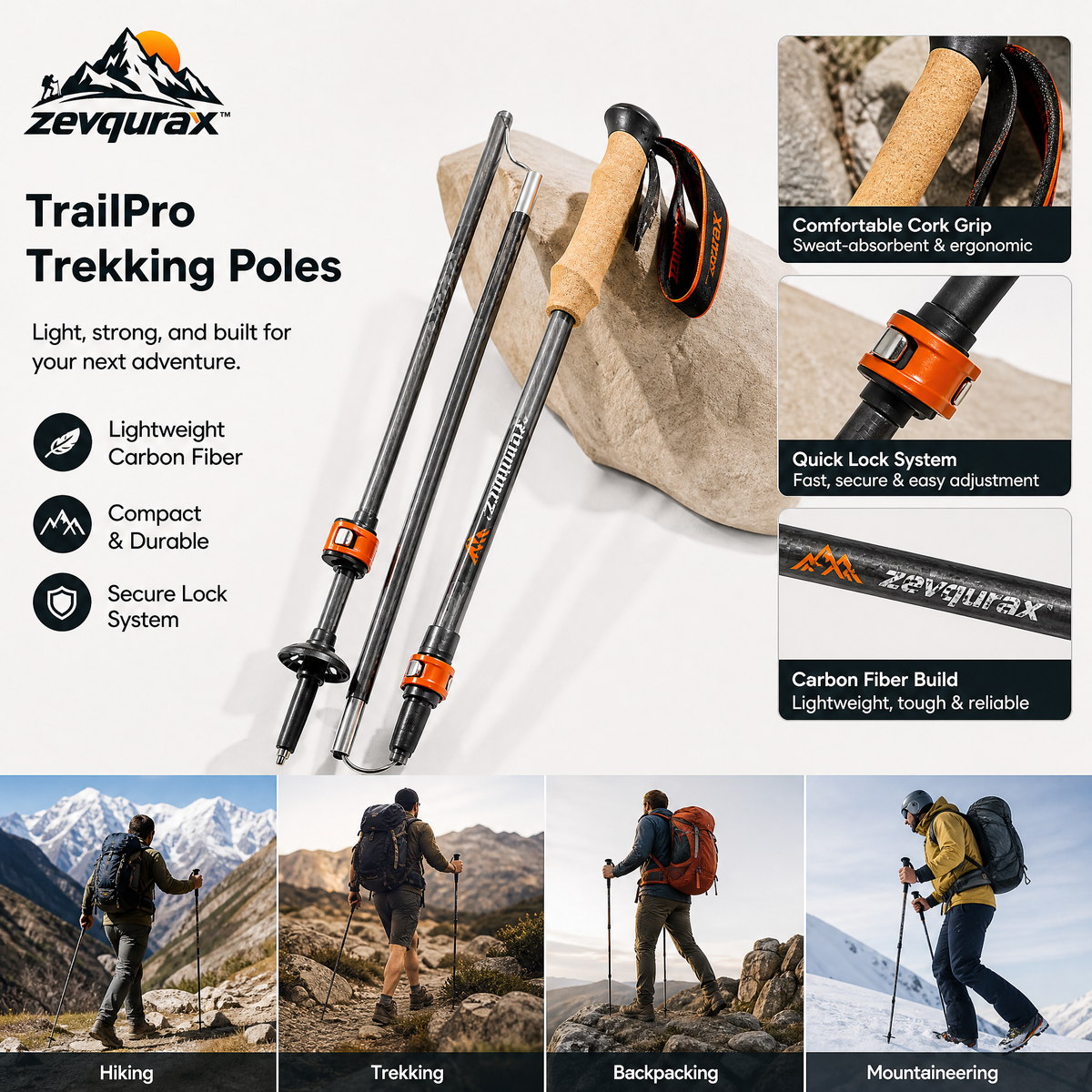 𝒛𝒆𝒗𝒒𝒖𝒓𝒂𝒙™ TrailPro Trekking Poles — view 3