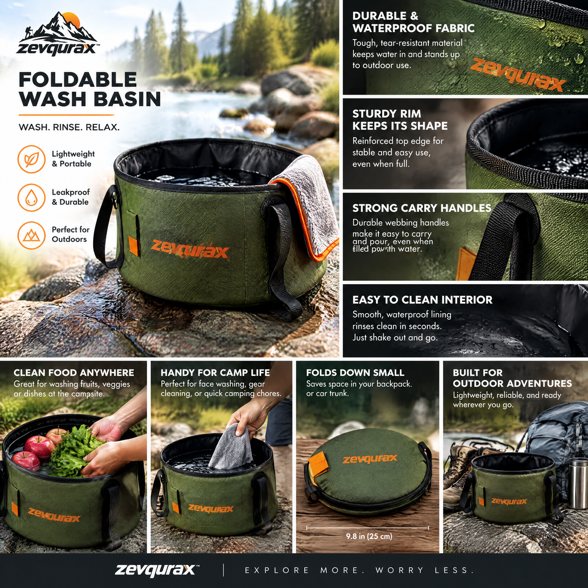 𝒛𝒆𝒗𝒒𝒖𝒓𝒂𝒙™ Foldable Wash Basin — view 4