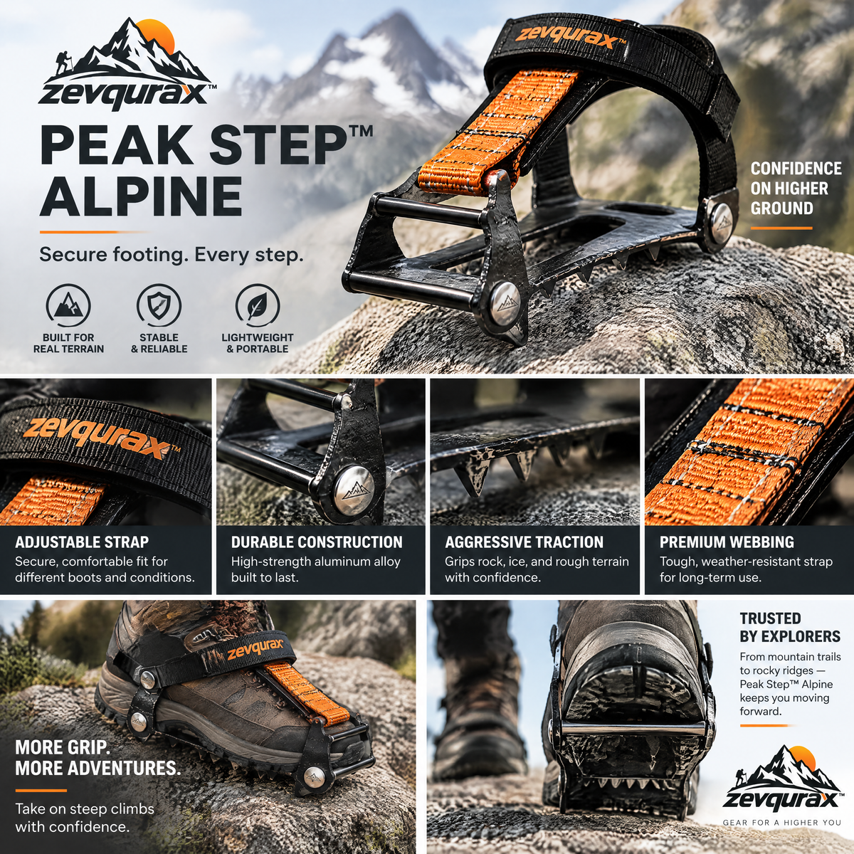 𝒛𝒆𝒗𝒒𝒖𝒓𝒂𝒙™ Peak Step Alpine Traction Cleat — view 4