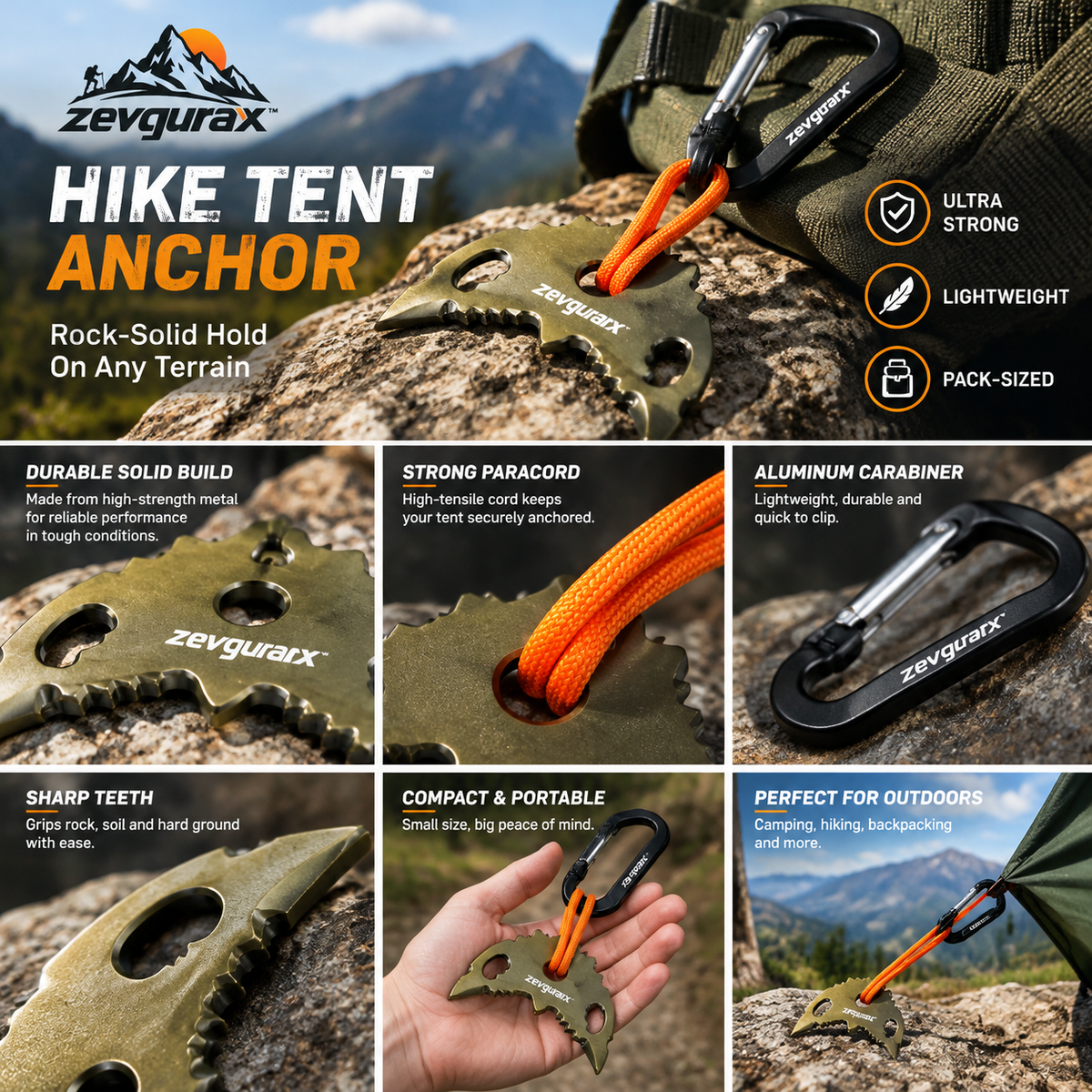 𝒛𝒆𝒗𝒒𝒖𝒓𝒂𝒙™ Hike Tent Anchor — view 4