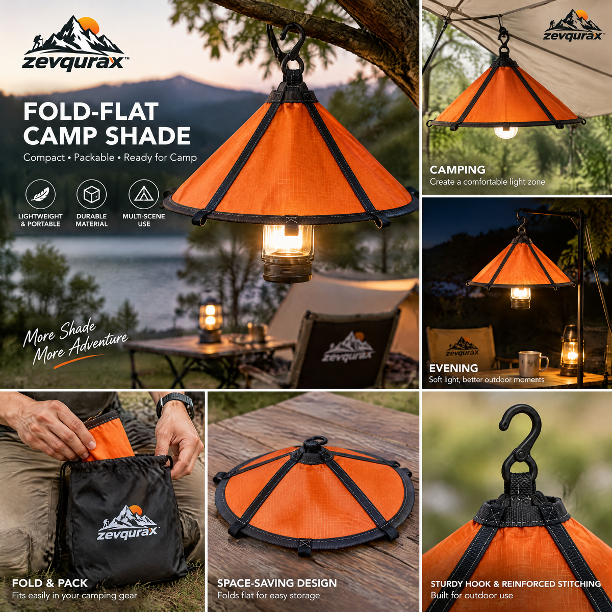 𝒛𝒆𝒗𝒒𝒖𝒓𝒂𝒙™ Fold-Flat Camp Shade — view 2
