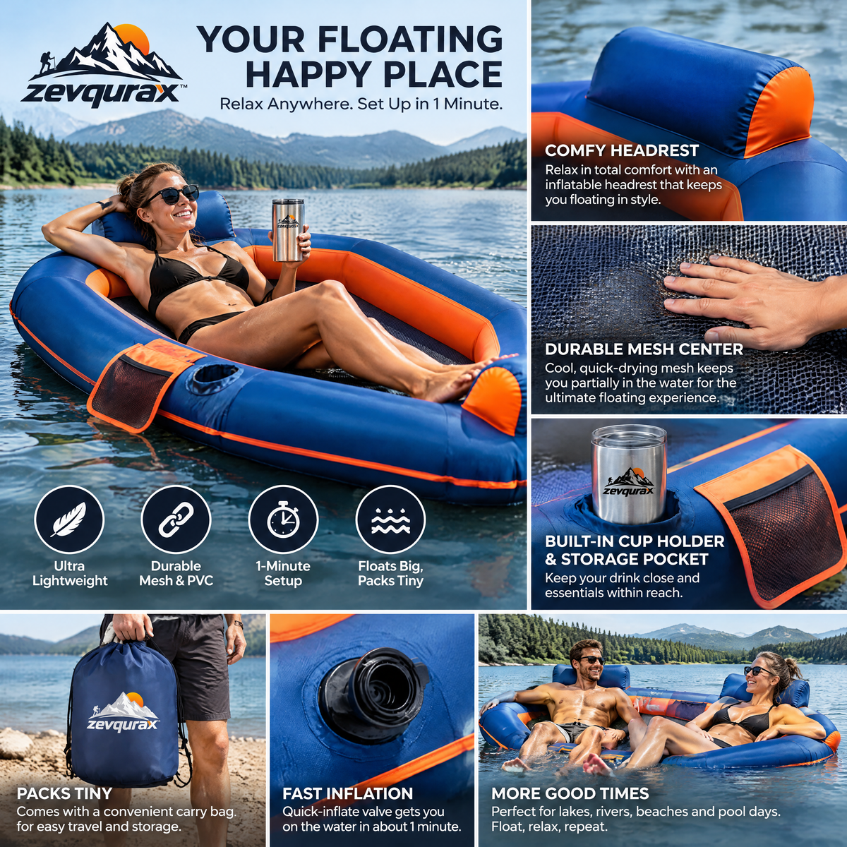 𝒛𝒆𝒗𝒒𝒖𝒓𝒂𝒙™ Compact Water Hammock — view 1
