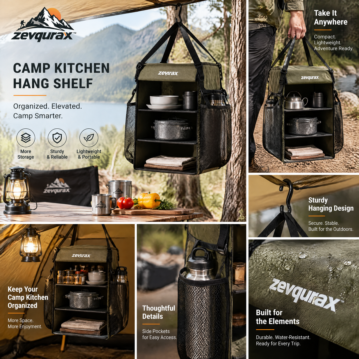 𝒛𝒆𝒗𝒒𝒖𝒓𝒂𝒙™ Camp Kitchen Hanging Shelf — view 2