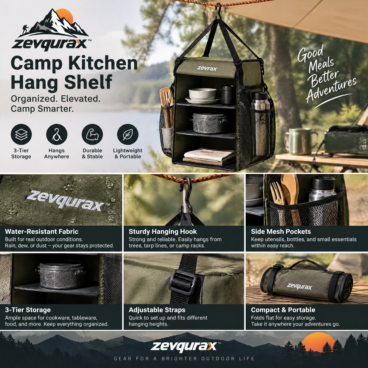 𝒛𝒆𝒗𝒒𝒖𝒓𝒂𝒙™ Camp Kitchen Hanging Shelf — view 4