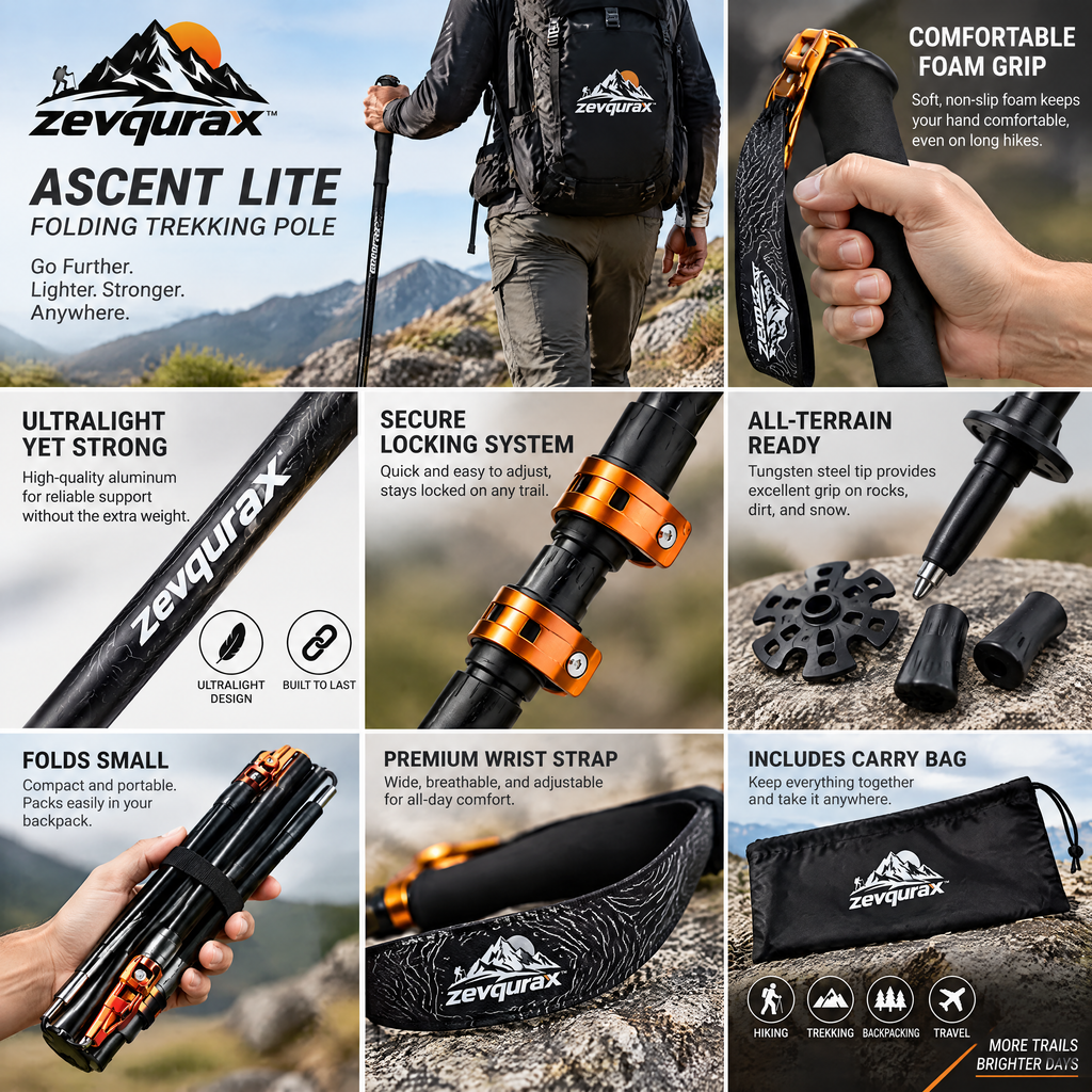 𝒛𝒆𝒗𝒒𝒖𝒓𝒂𝒙™ Ascent Lite Folding Trekking Pole — view 4